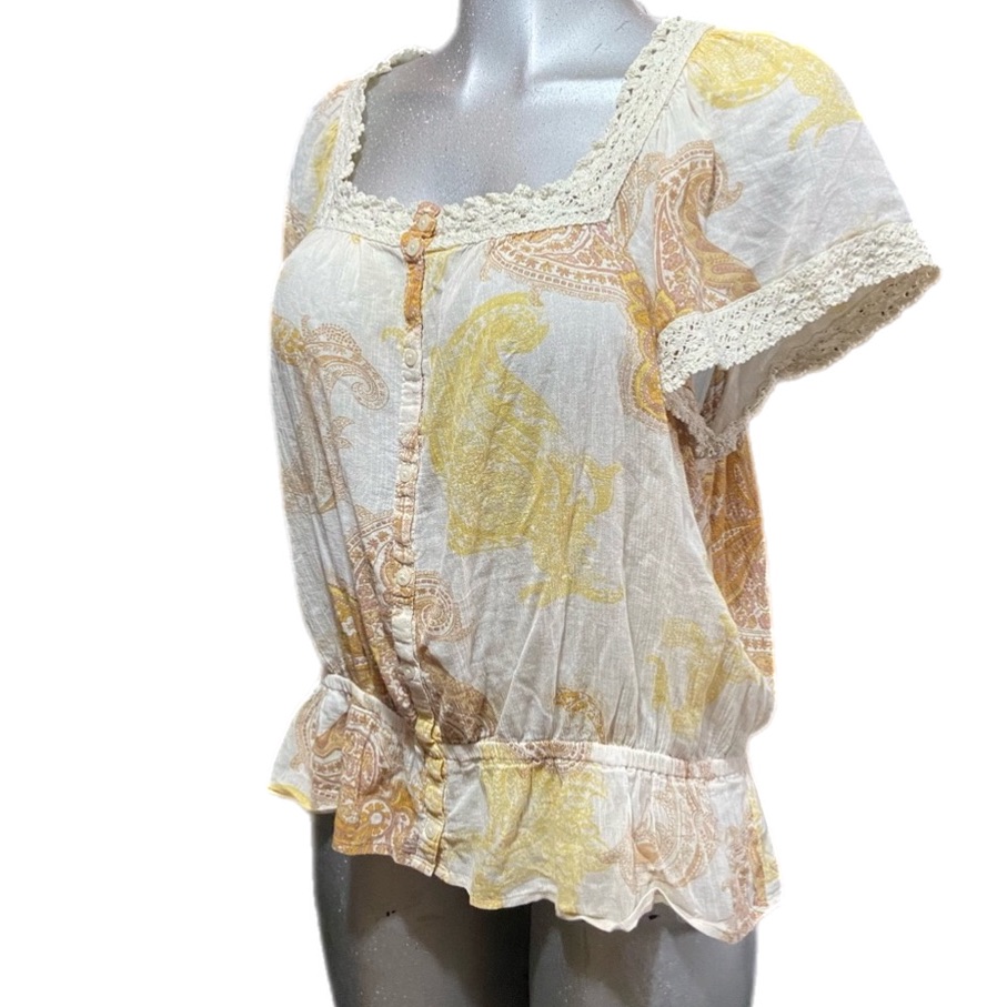 Sonoma Lace Blouse Top Xl Shabby-Chic Hippie Lightweight Cotton Paisley Blouson